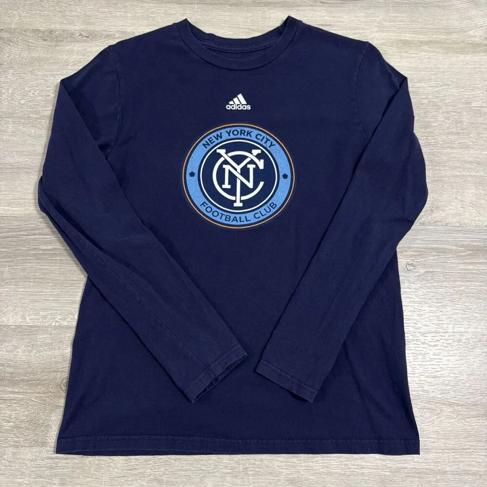 New York City Football Club Shirt Adidas Boys Large Navy Long Sleeve Soccer Top